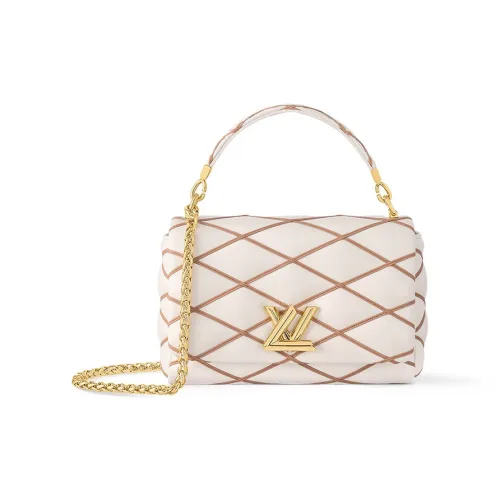 LOUIS VUITTON Lambskin Shoulder Bag Crossbody Bag Handbag Medium Size Women's Cream With Hazelnut Accent