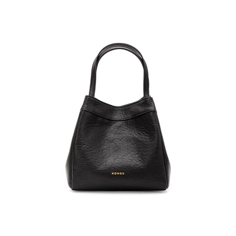 HONGU Cow Leather One Shoulder Handbag, Bucket Bag Trumpets Women's Brown/Pitch Black-4