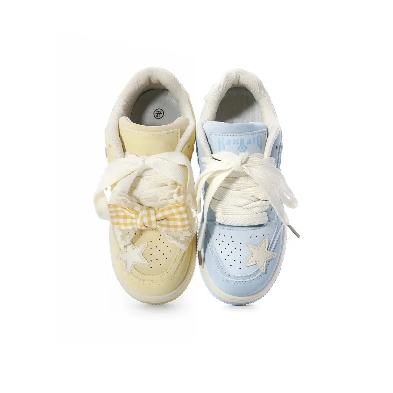 Anime Story Anti Slip Wear Resistant Lightweight Breathable Low Top Skateboard Shoes Women's Cream Blue Box Included-26