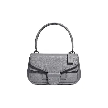 COACH Leather Mouth Cover Bag Shoulder Bag Crossbody Bag Handbag Medium Size Women's Haze Gray