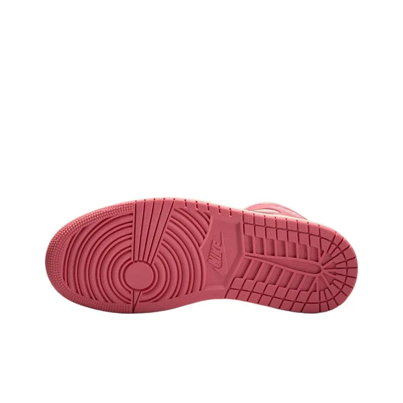 Jordan Air Jordan 1 Anti Slip Wear Resistant Mid Top Vintage Basketball Shoes Women's Pink White-5