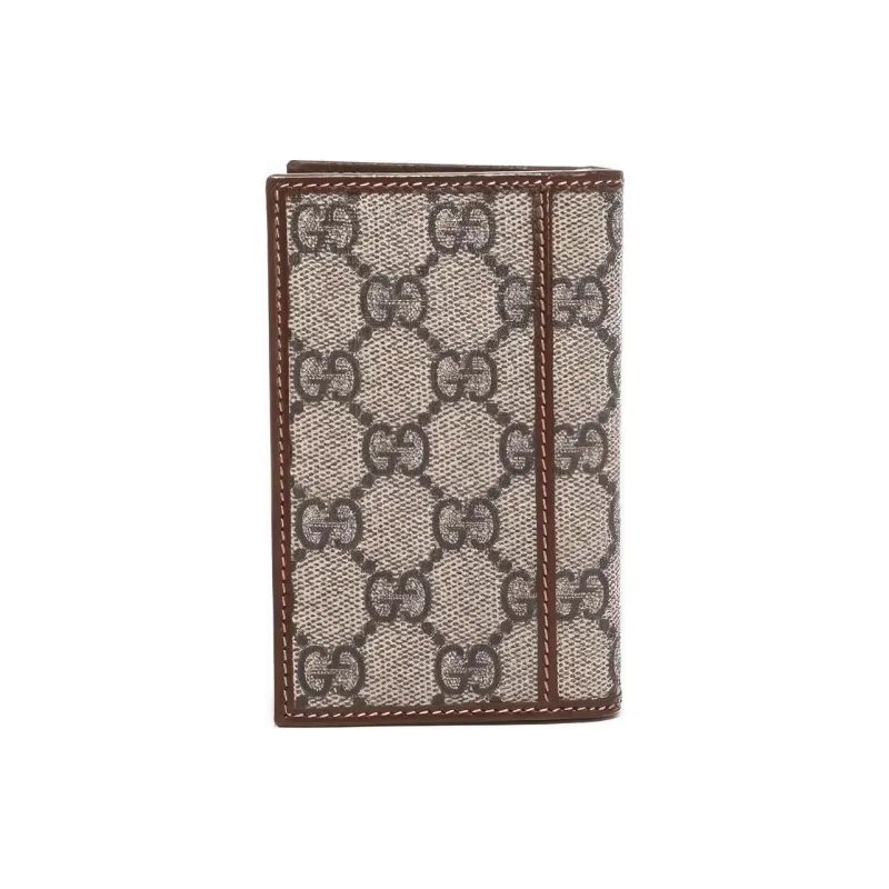GUCCI Interlocking Collection Canvas With Leather Trim Card Holder Men's Beige/Brown-1