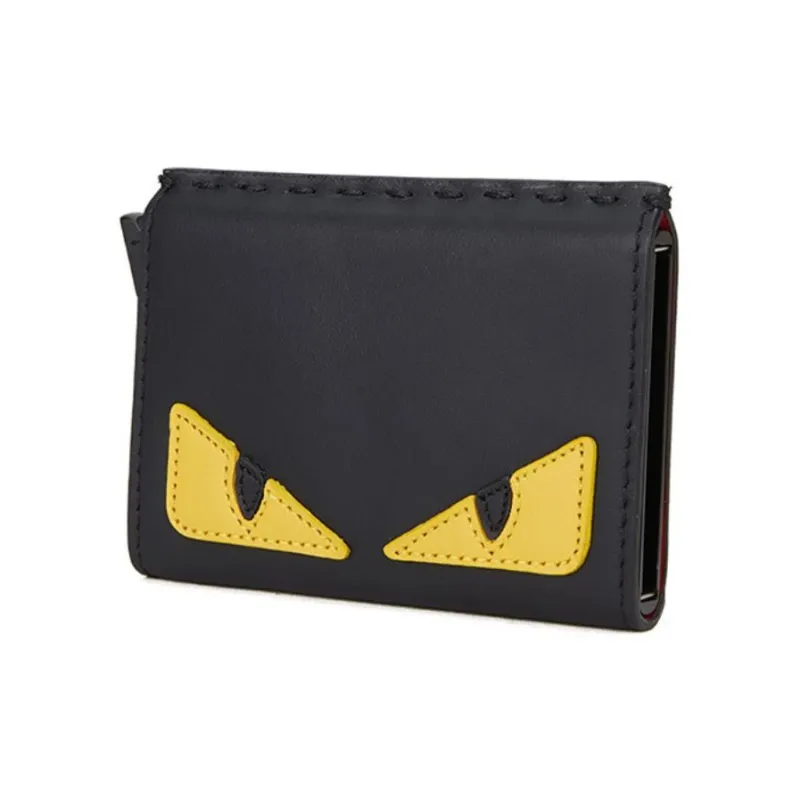 FENDI Leather Wallets Card Holders Unisex Black-1
