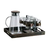 Minimalist Style Teapot+Snap Buckle Transparent X6+Simple Black Stand+Paulownia Tray