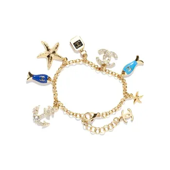 CHANEL Metal Resin Rhinestones Bracelets Women's Gold