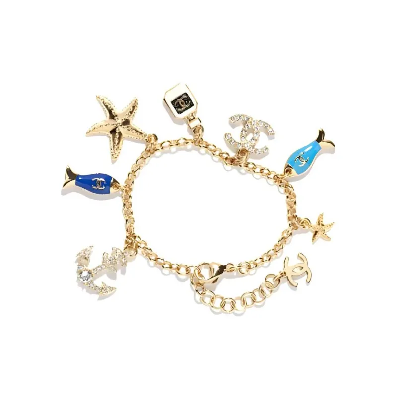 CHANEL Metal Resin Rhinestones Bracelets Women's Gold-0