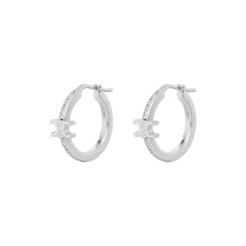 CELINE Triomphe Sparkle Hoops In Strass And Brass With Rhodium Finish
