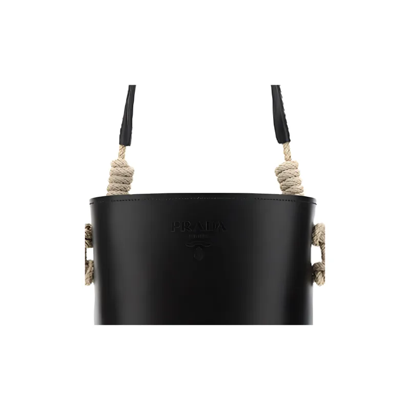 PRADA Cow Leather Bucket Bags Handbags Unisex Black-2