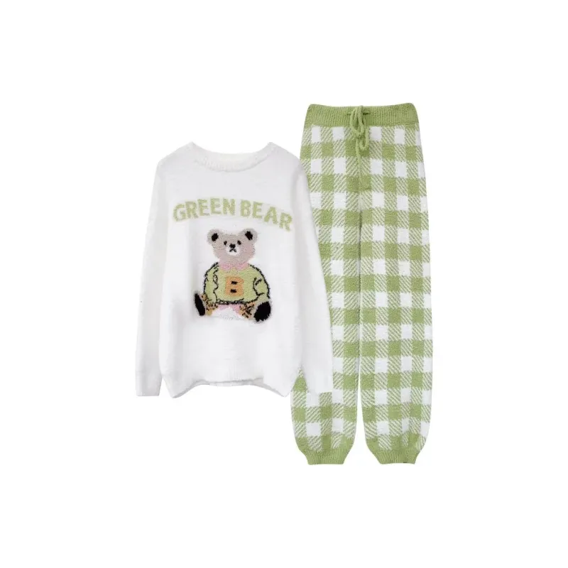 WANANNI Pajama Set Women's White Green-0