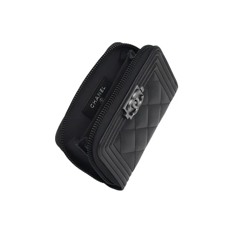 CHANEL Litchi Grain Calfskin Coin Purse Wallet Men's Ru Black-2