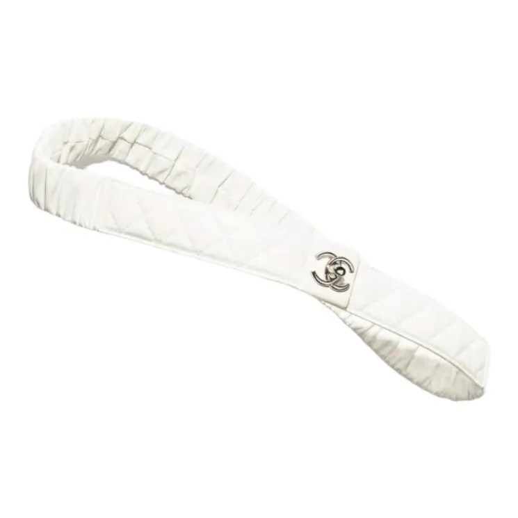 CHANEL Calfskin Metal Leather Belts Women's White --0