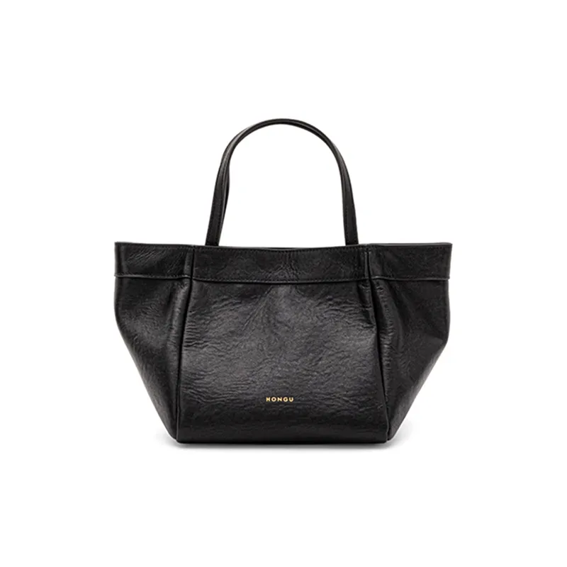 HONGU Cow Leather One Shoulder Handbag, Bucket Bag Trumpets Women's Brown/Pitch Black-5