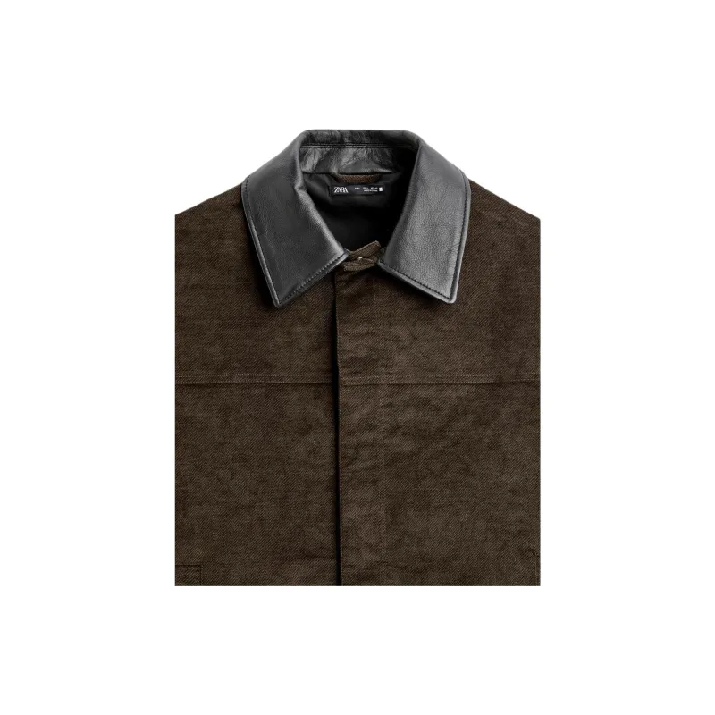 ZARA Leather Jacket Men's Brown-3