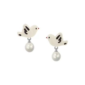 MARSEVEN 18K White Gold Plated Copper Outer With Enamel Painting Earrings Women's