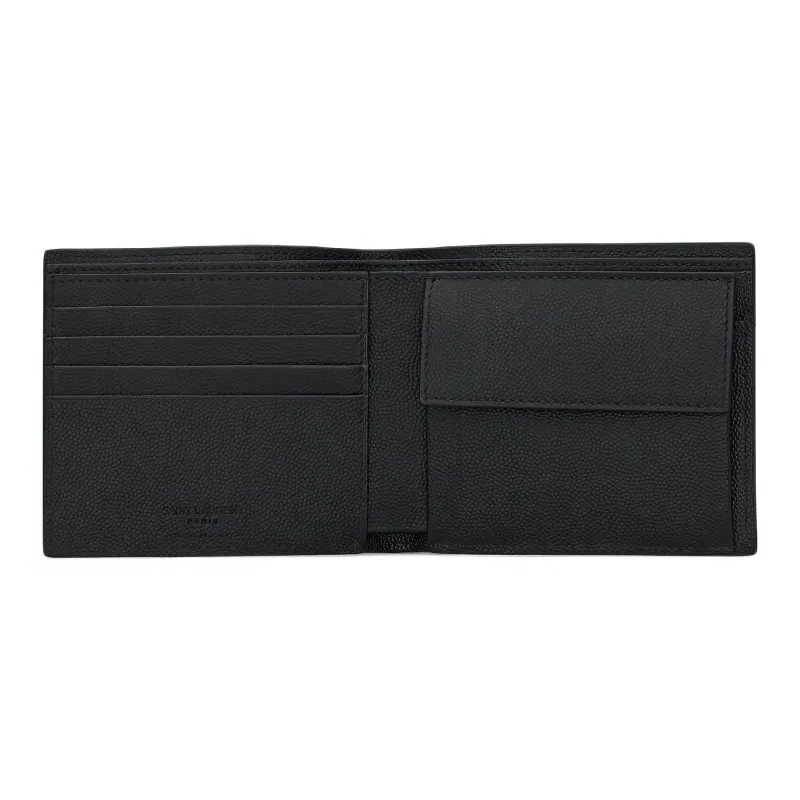 SAINT LAURENT Grained Embossed Leather Wallet Men's Black-3