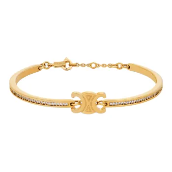 CELINE Triomphe Articulated Sparkle Bracelet In Strass And Brass With Gold Finish