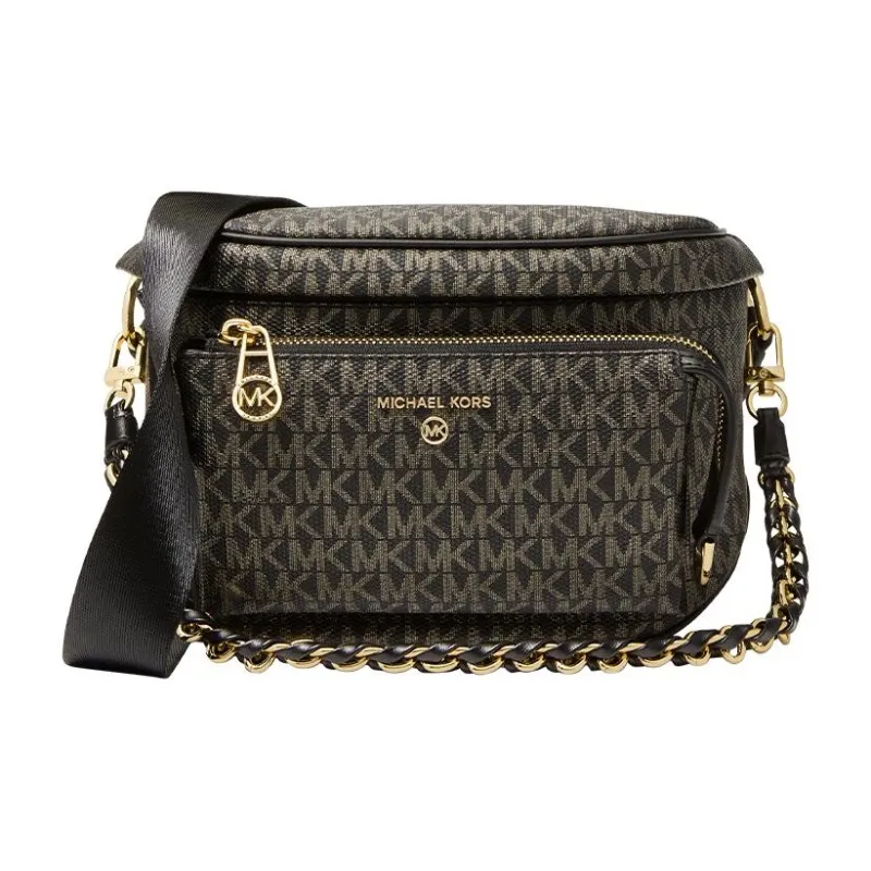 MICHAEL KORS Artificial Leather Shoulder Bag, Crossbody Bag Medium Size Women's Black & Gold-0