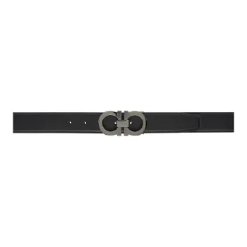 FERRAGAMO Calfskin Leather Belts Men's Black/Tawny Width: 4CM