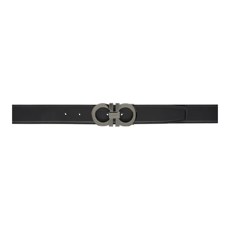 FERRAGAMO Calfskin Leather Belts Men's Black/Tawny Width: 4CM-0