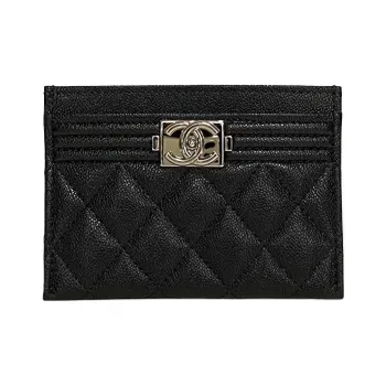 CHANEL LEBOY Cow Leather Card Holder Women's Black