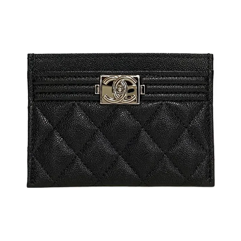 CHANEL Leboy Caviar Cow Leather Card Holder Women's Black-0