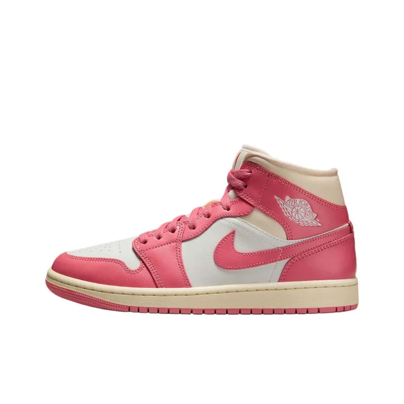 Jordan Air Jordan 1 Anti Slip Wear Resistant Mid Top Vintage Basketball Shoes Women's Pink White-0