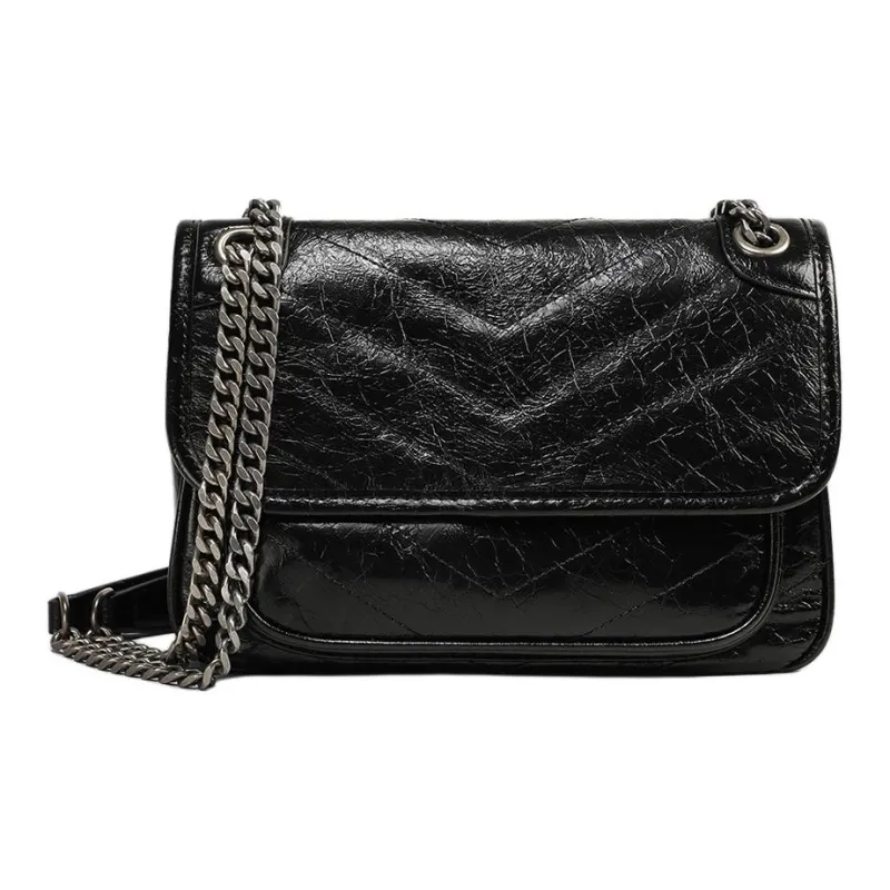 MILLIE'S Cow Leather Patchwork Synthetic Leather Shoulder Bag Crossbody Bag Chain Messenger Bag Regular Women's Black-3