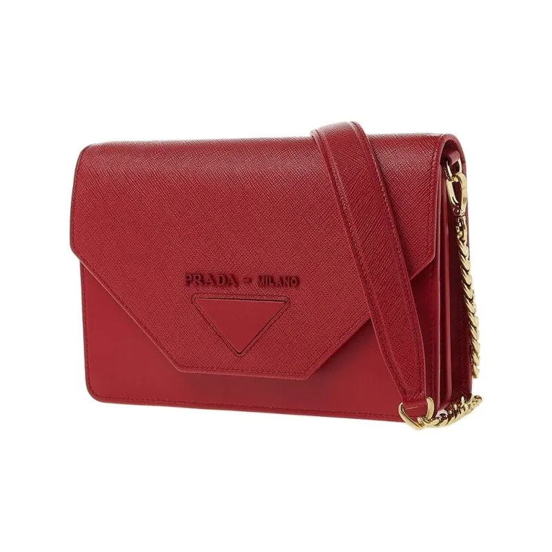 PRADA Calfskin Shoulder Bag Crossbody Bag Women's Red-1