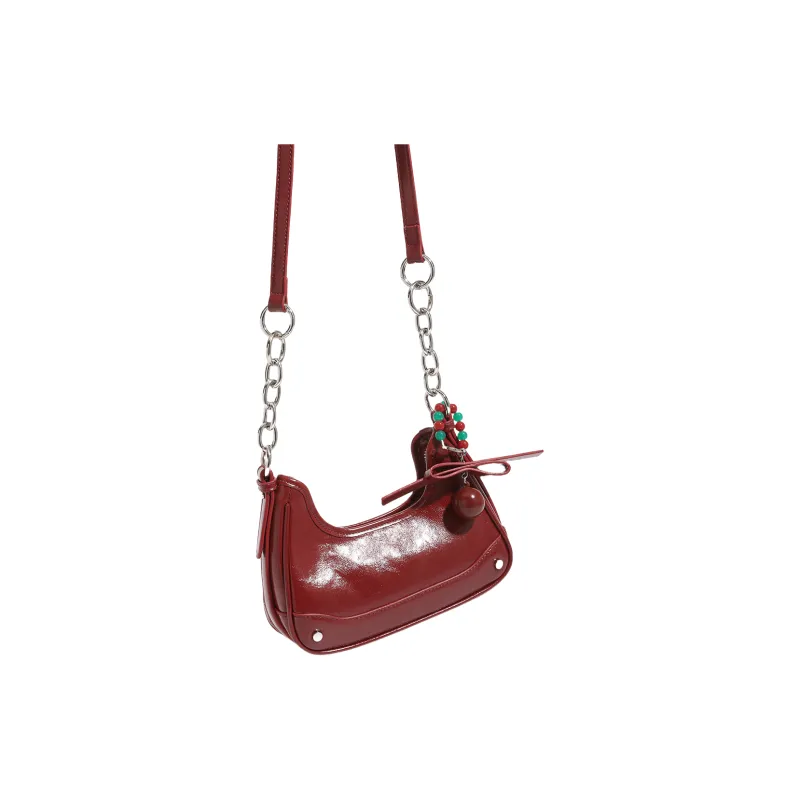 OCTSUI Microfiber Synthetic Leather Shoulder Bag, Handbag, Shoulder Bag Women's Cherry Red-5