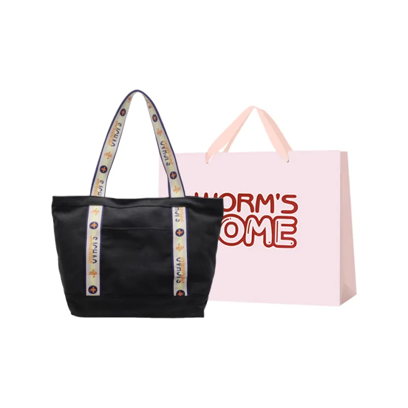 Worm's Home Oxford Tote Bag Shoulder Bag Women's Ecru/Black/Khaki-0