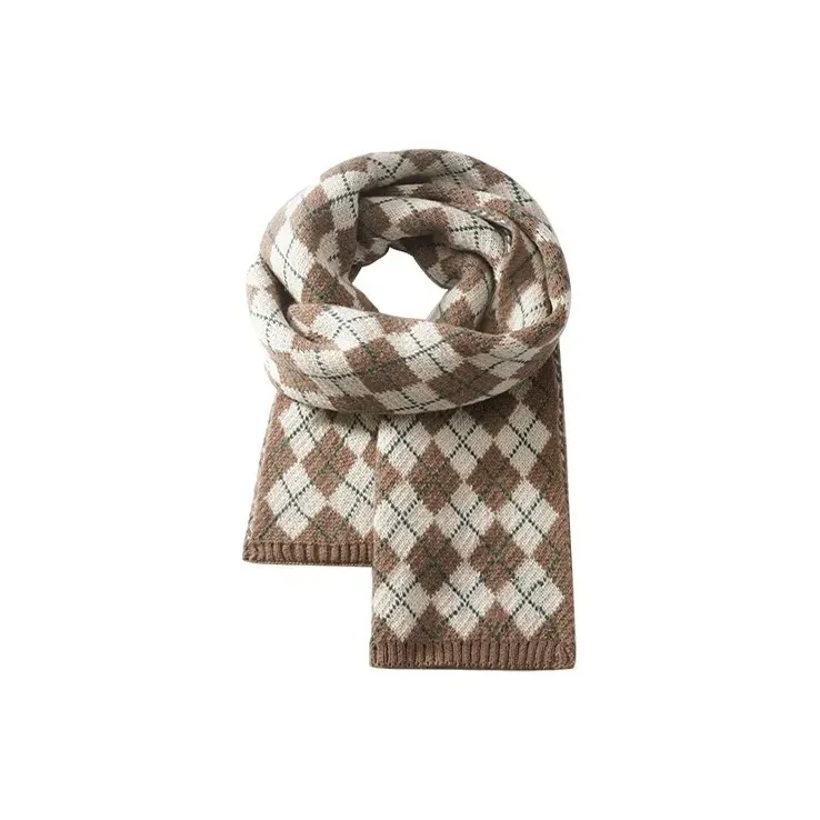 PISHUSHU Polyester Knit Scarves Unisex Burgundy Light Coffee Khaki Rice-5