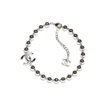 CHANEL Metal Resin Necklaces Women's Silver
