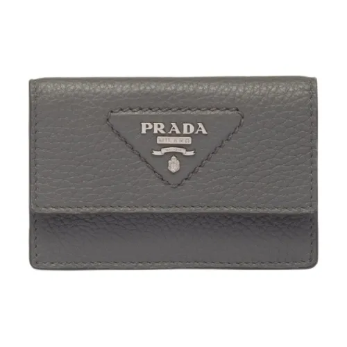 PRADA Leather Card Holder Men's Marble Gray