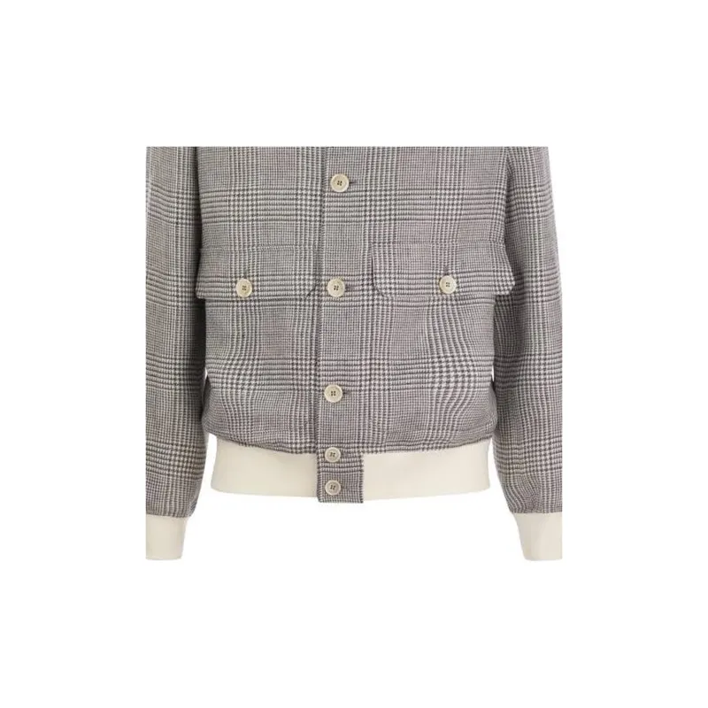 Brunello Cucinelli Checked High Neck Jacket-6