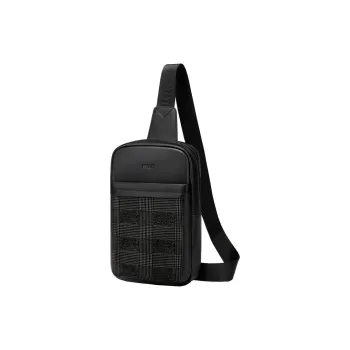 POLO Cow Leather Sling Bag Medium Size Men's Black & Gray Glen Plaid
