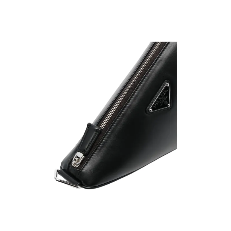 PRADA Triangle Calfskin Shoulder Bag, Crossbody Bag Men's Black-2