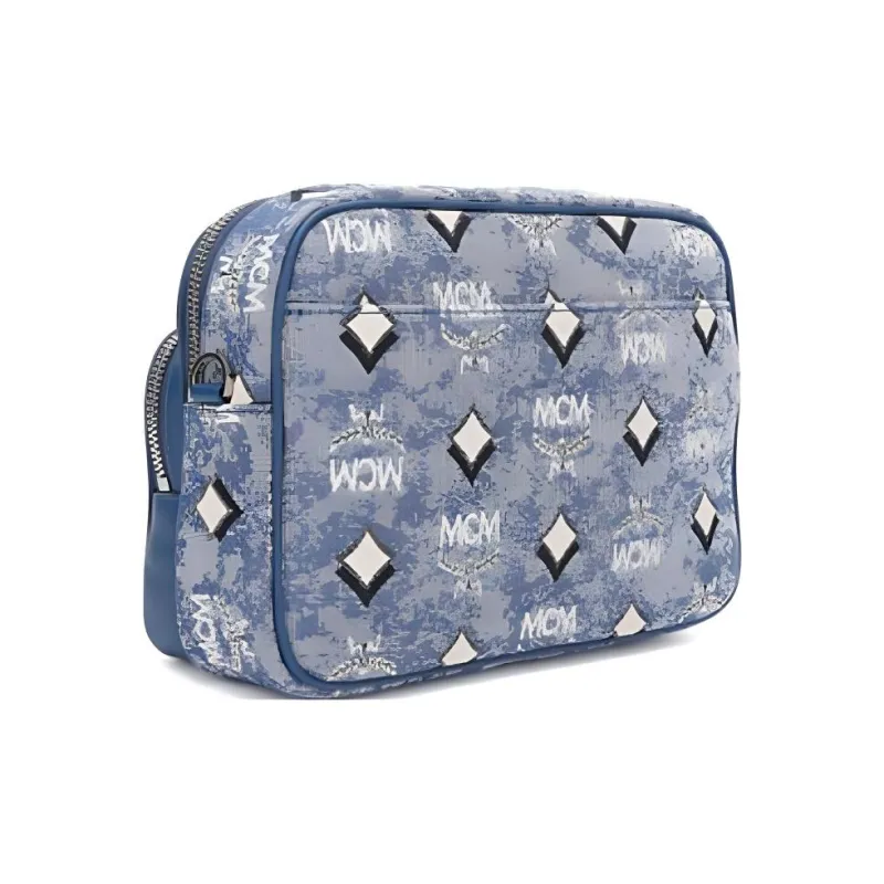 MCM Klassik Visetos Fabric Shoulder Bag, Crossbody Bag Trumpets Women's Blue-3