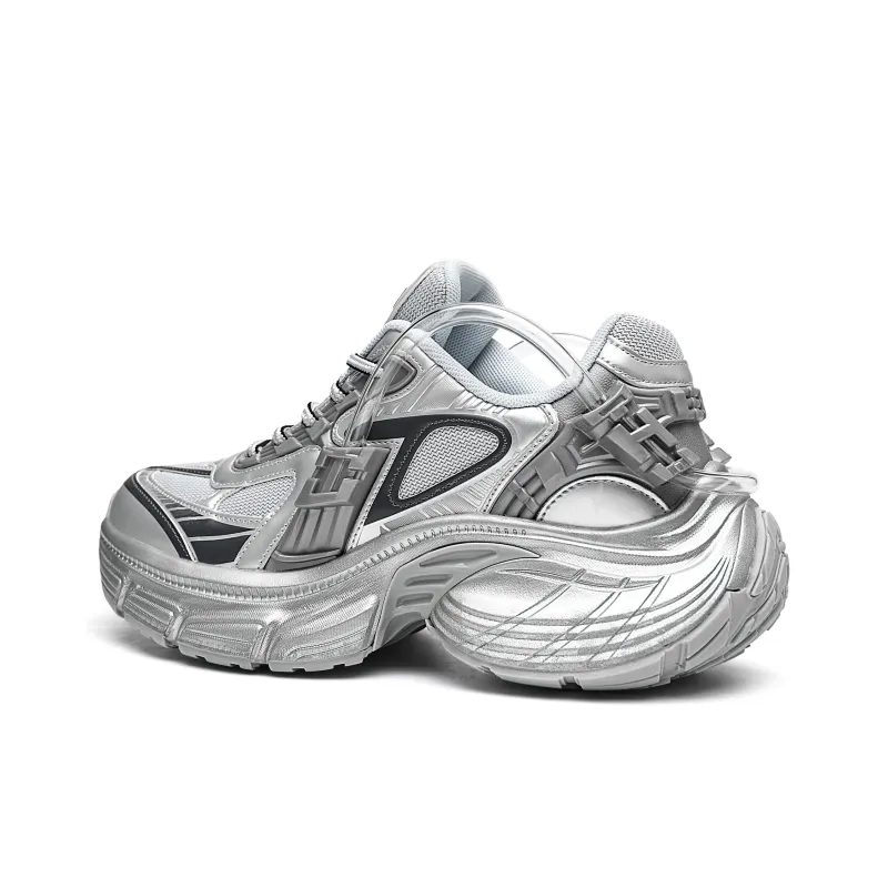 MVA Anti Slip Wear Resistant Breathable Lightweight Low Top Chunky Sneakers Unisex Silver-2
