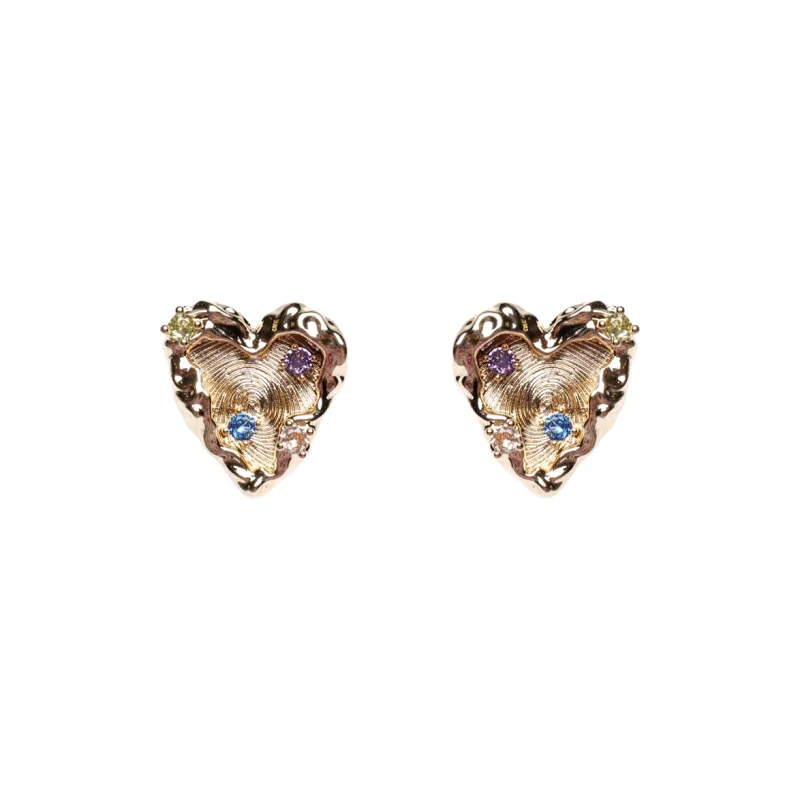 KING OF BLING 925 Sterling Silver Pin, Gold Plated, With Zircon Stud Earrings Unisex Good Luck, Accurate Peach Blossom-6