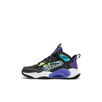XTEP Anti Slip Wear Resistant High Top Children's Basketball Shoes Black Purple Gloss Kids'