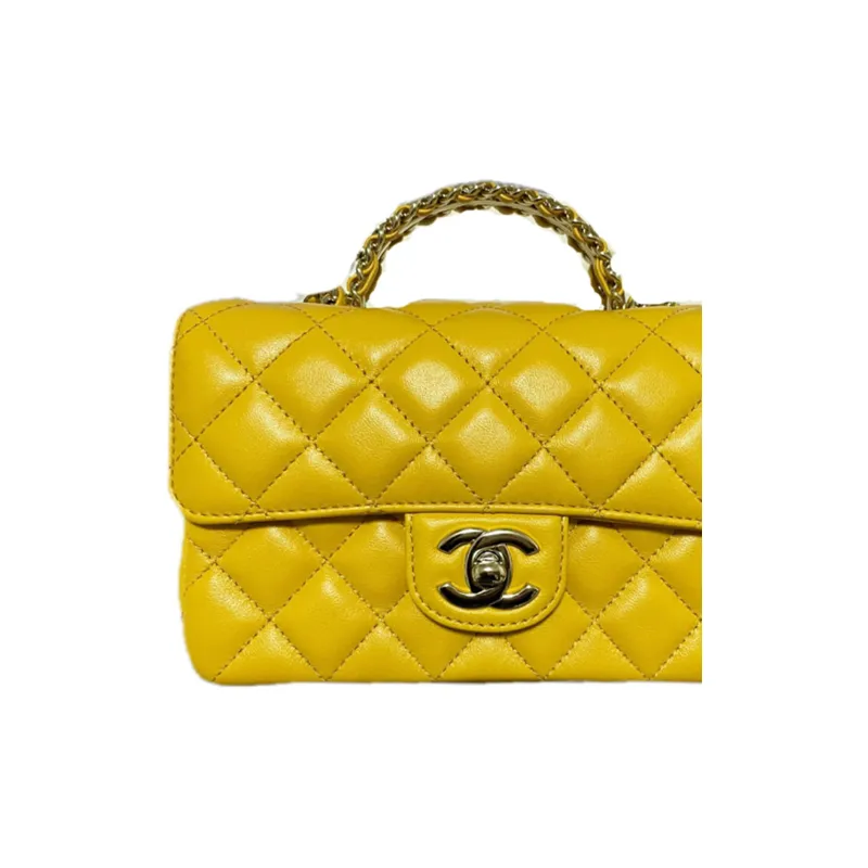 CHANEL Lambskin Chain Bag, Shoulder Bag, Crossbody Bag Mini Women's Yellow-1