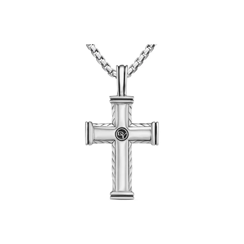 David Yurman Sterling Silver Chevron Cross Diamond Pendant 41.7mm-1