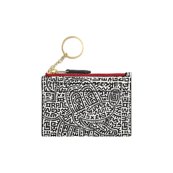 COACH Disney X Keith Haring Collaboration Skinny Wallet Pebbled Leather Card Holder Unisex Black/White