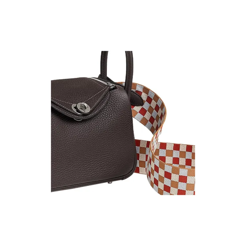 HERMES Lindy Clemence Leather Handbag Shoulder Bag Crossbody Bag Mini Women's Ebony/Tea Brown/Cream White/Dusty Blue-3