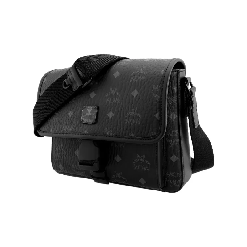 MCM Klassik Visetos Nappa Leather Trim Messenger Bag, Shoulder Bag, Crossbody Bag Trumpets Men's Black-1