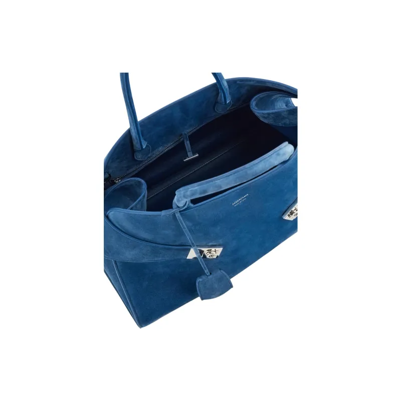 FERRAGAMO Suede Shoulder Bag Crossbody Bag Handbag Medium Size Women's Water Duck Blue-5