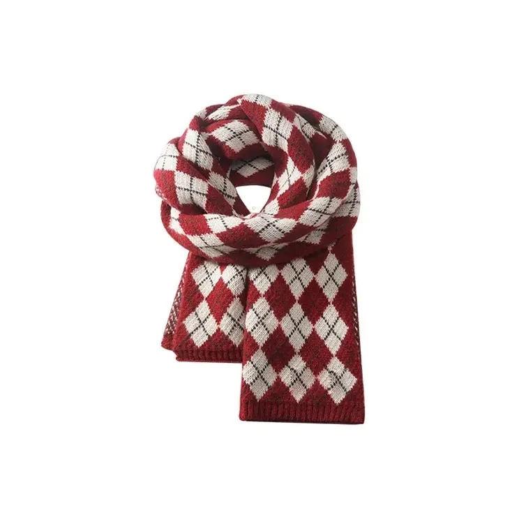 PISHUSHU Polyester Knit Scarves Unisex Burgundy Light Coffee Khaki Rice-0