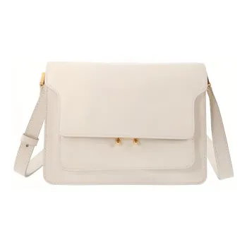 MARNI Trunk Calfskin Crossbody Bag, Shoulder Bag Medium Size Women's White
