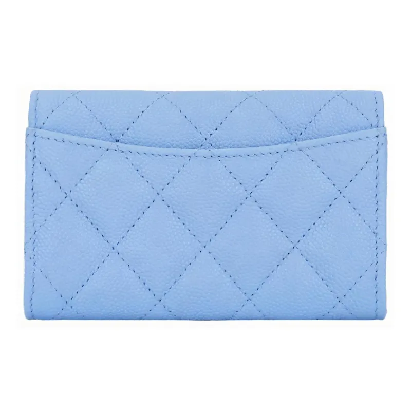 CHANEL Grain Caviar Calfskin Card Holder Regular Women's Light Blue-2