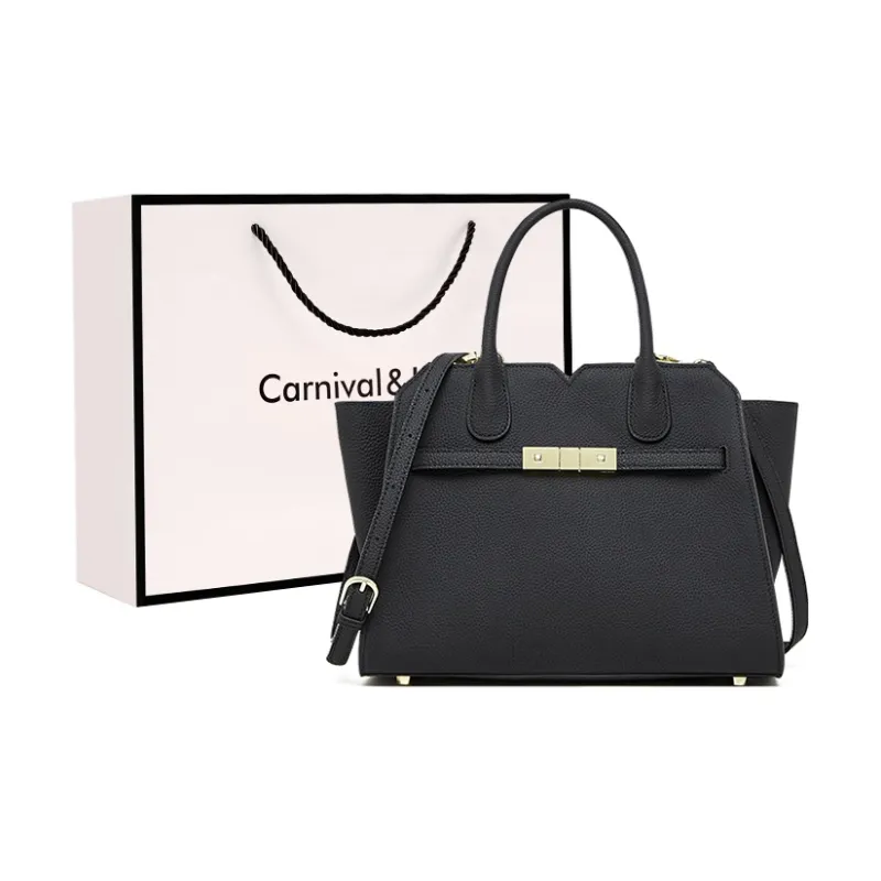Carnival Keep Cow Leather Handbag Regular Women's Khaki/Black/Gold Brown-5